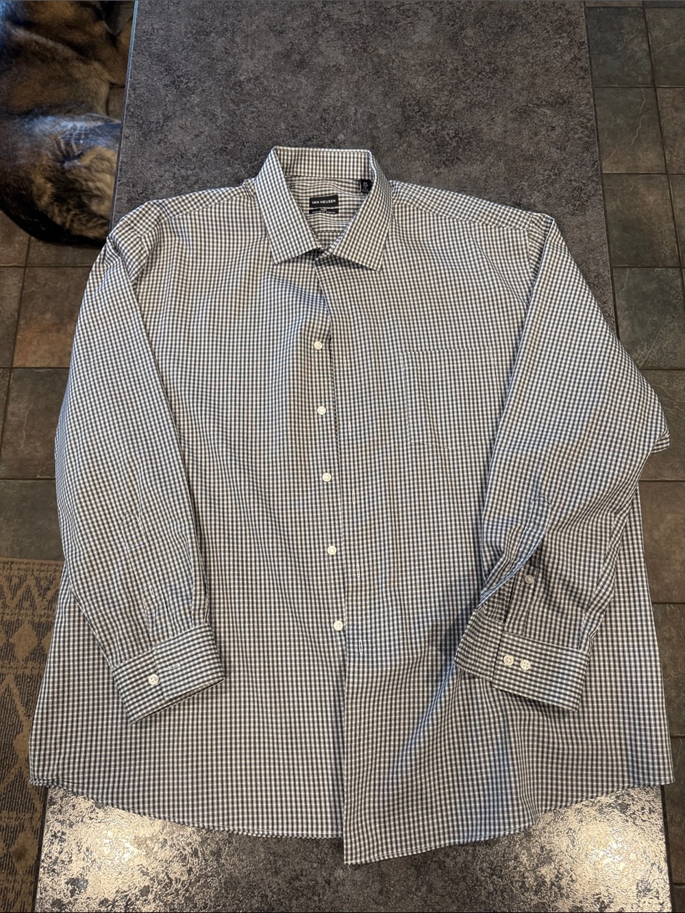 Van Heusen Men's Blue and White Check Dress Shirt